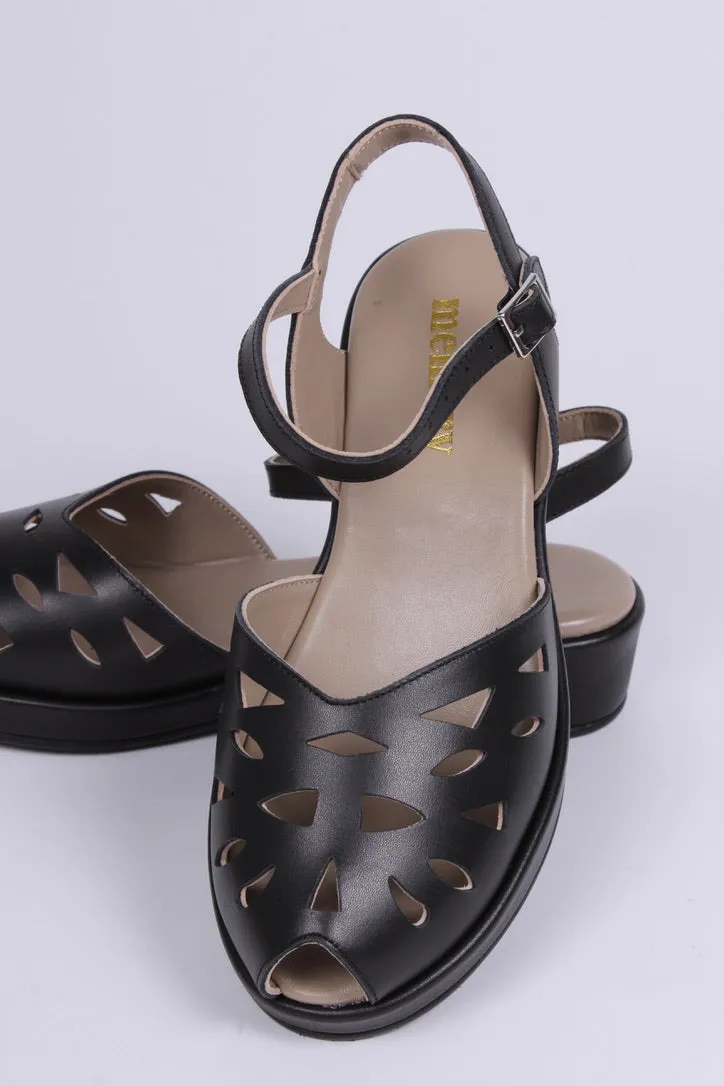 1940s / 50s style summer sandals /  wedges - Black - Sidse