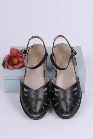 1940s / 50s style summer sandals /  wedges - Black - Sidse