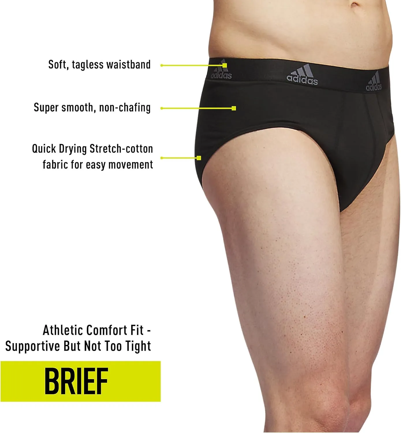 adidas Men's Performance Stretch Cotton Brief Underwear (3-Pack) Designed for Active Comfort and All Day Wear
