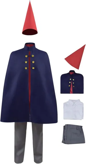 Adult Anime Over Garden Wall Cosplay Costume Wirt Cape with Hat Navy Blue Cloak Shirt Pants Halloween Uniform