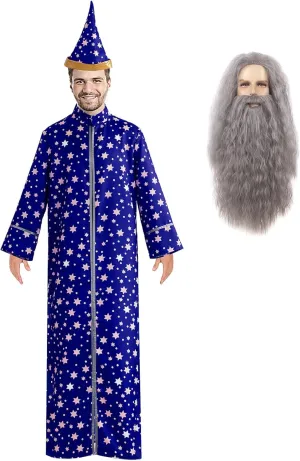 Adult Wizard Costume Unisex Cloak with Hat Stars Magic Wizard Cloak Robe