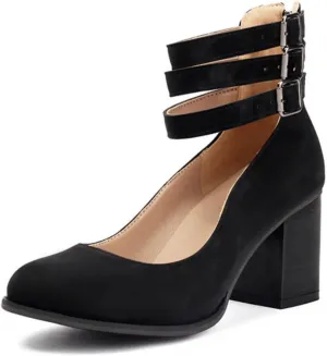 Aflngle Women??s Round Toe Closed Chunky High Block Heels Mary Jane Pumps Fashion Back Zipper Ankle Strap Buckle Wedding Bridal Party Prom Dress Shoes