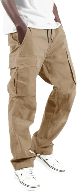 Alalaso Cargo Pants for Men Relaxed-Fit Ripstop Lightweight Trousers Work Casual Hiking Bottom Pant with Multi-Pockets