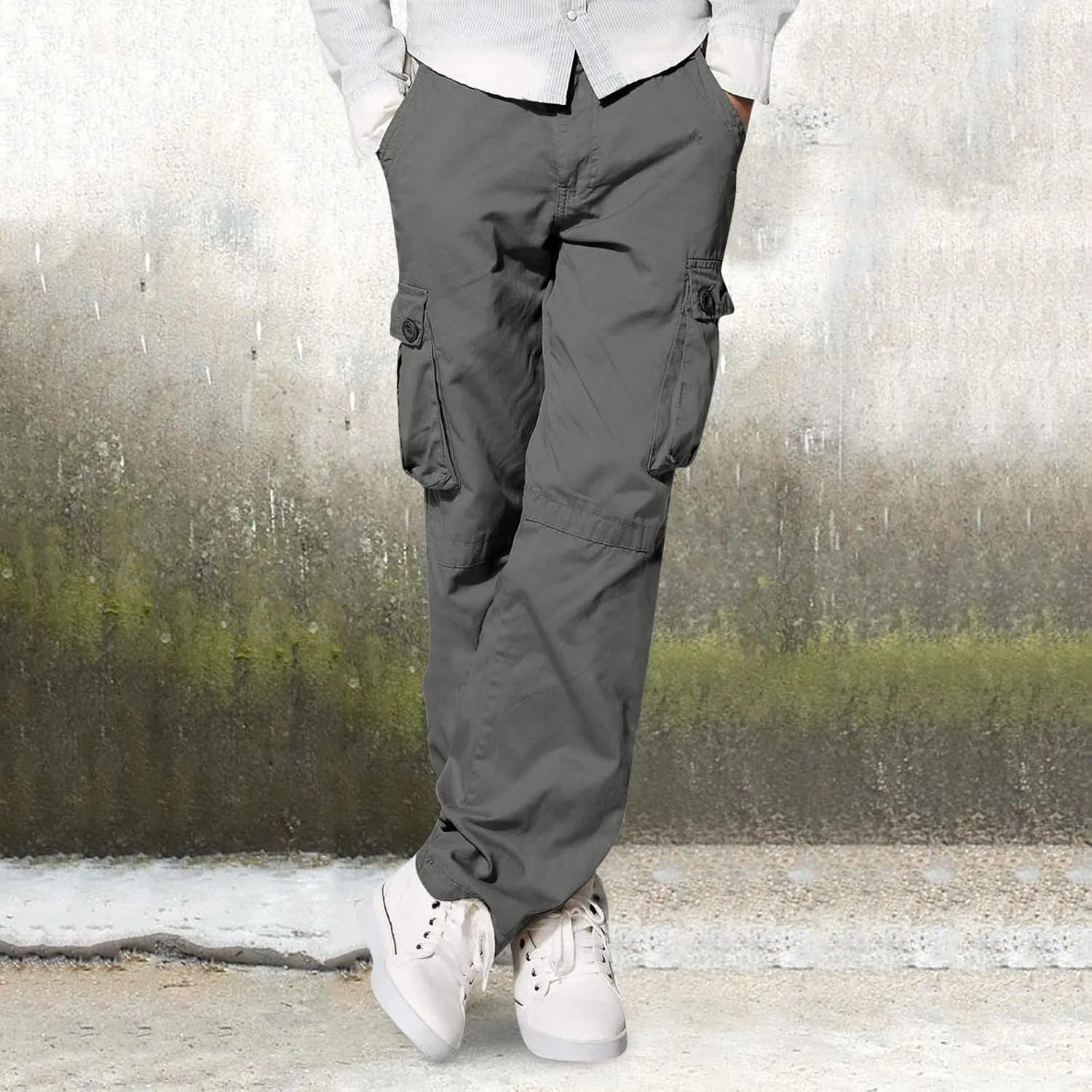 Alalaso Cargo Pants for Men Relaxed-Fit Ripstop Lightweight Trousers Work Casual Hiking Bottom Pant with Multi-Pockets