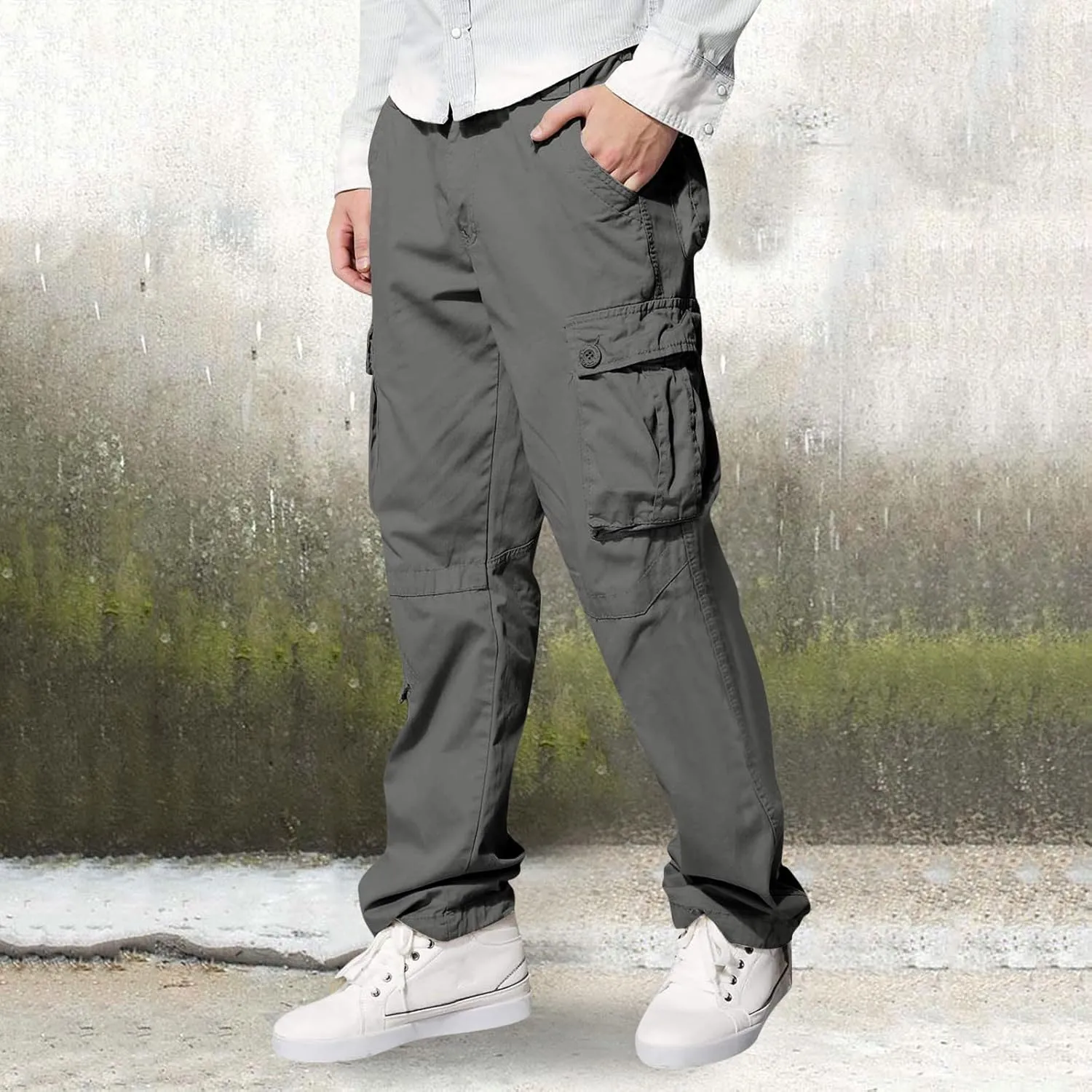 Alalaso Cargo Pants for Men Relaxed-Fit Ripstop Lightweight Trousers Work Casual Hiking Bottom Pant with Multi-Pockets