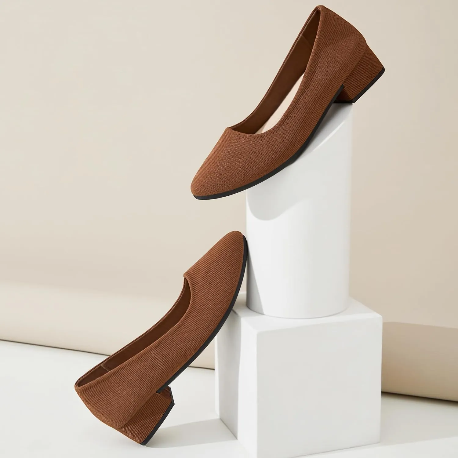 ALTOCIS Women??s Low Block Chunky Heels Pumps Ladies Elegant Closed Round Toe Pumps Shoes Low Platform Office Pumps Shoes