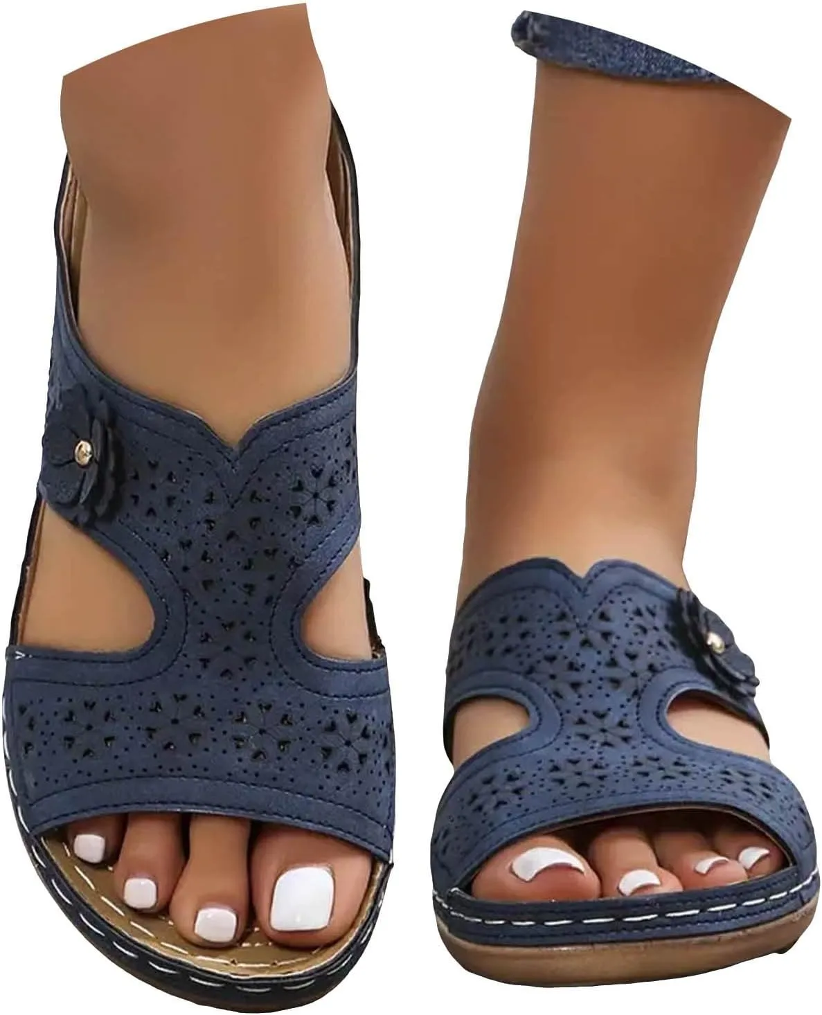 AMDBEL Orthopedic Sandals for Women Arch Support Dressy Summer Wedge Slip On Open Toe Casual Orthotic Slides Slippers Shoes