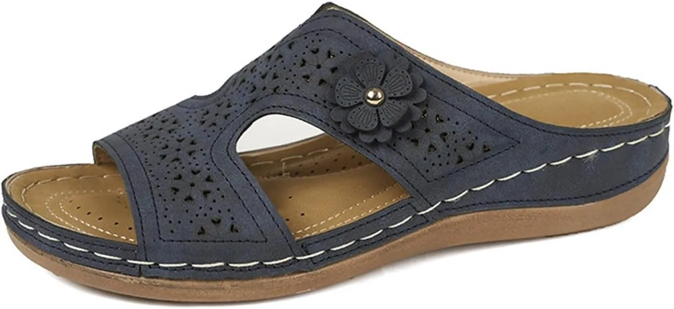 AMDBEL Orthopedic Sandals for Women Arch Support Dressy Summer Wedge Slip On Open Toe Casual Orthotic Slides Slippers Shoes