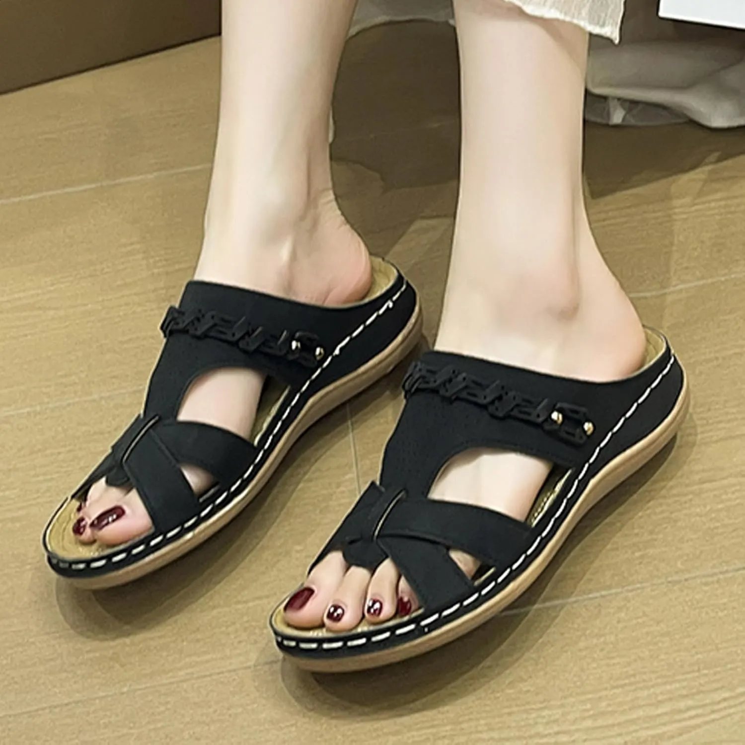 AMDBEL Sandals for Women 2024 Comfortable Summer Beach Slide Sandals Breathable Open Toe Wedge Sandal Outdoor Slip On Slipper