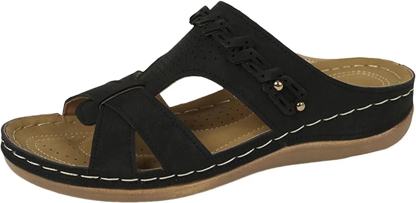 AMDBEL Sandals for Women 2024 Comfortable Summer Beach Slide Sandals Breathable Open Toe Wedge Sandal Outdoor Slip On Slipper