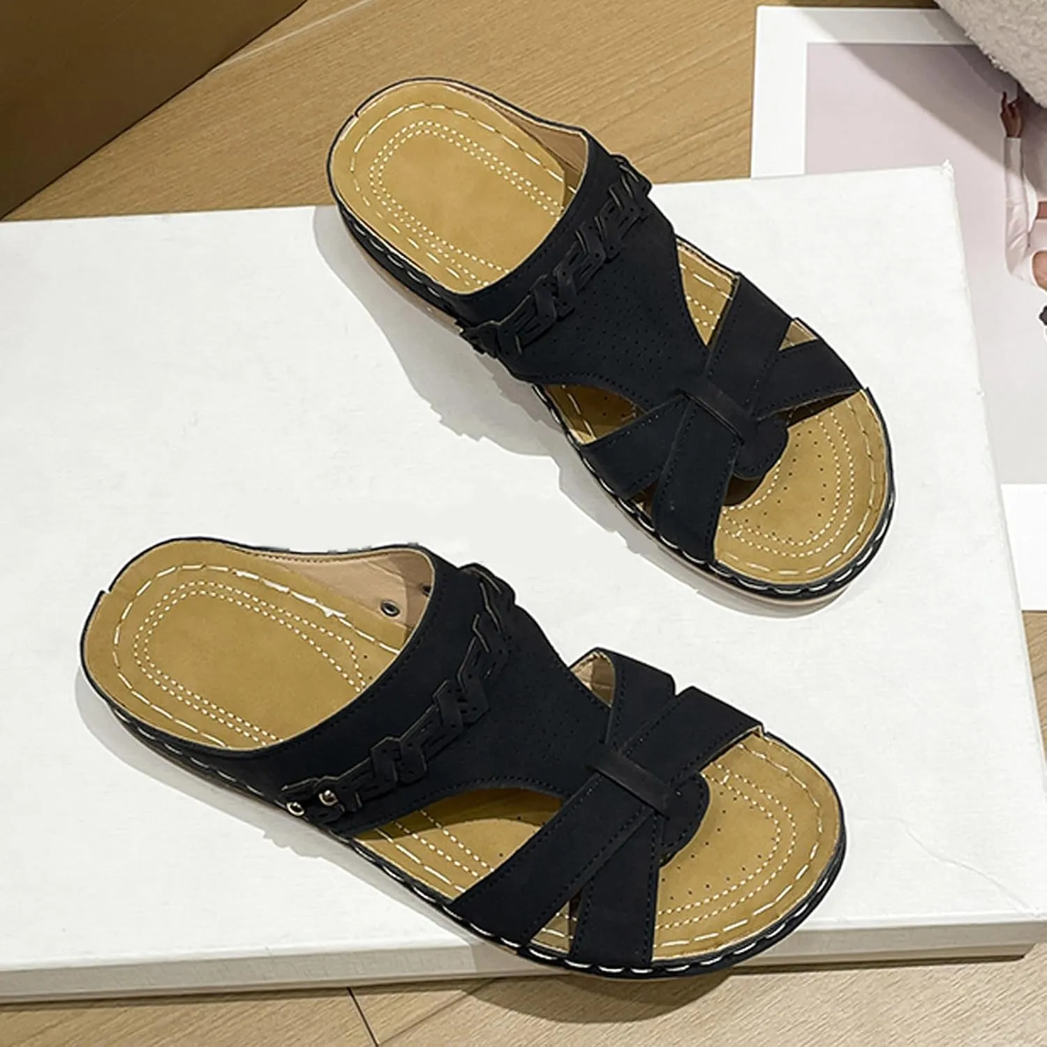 AMDBEL Sandals for Women 2024 Comfortable Summer Beach Slide Sandals Breathable Open Toe Wedge Sandal Outdoor Slip On Slipper
