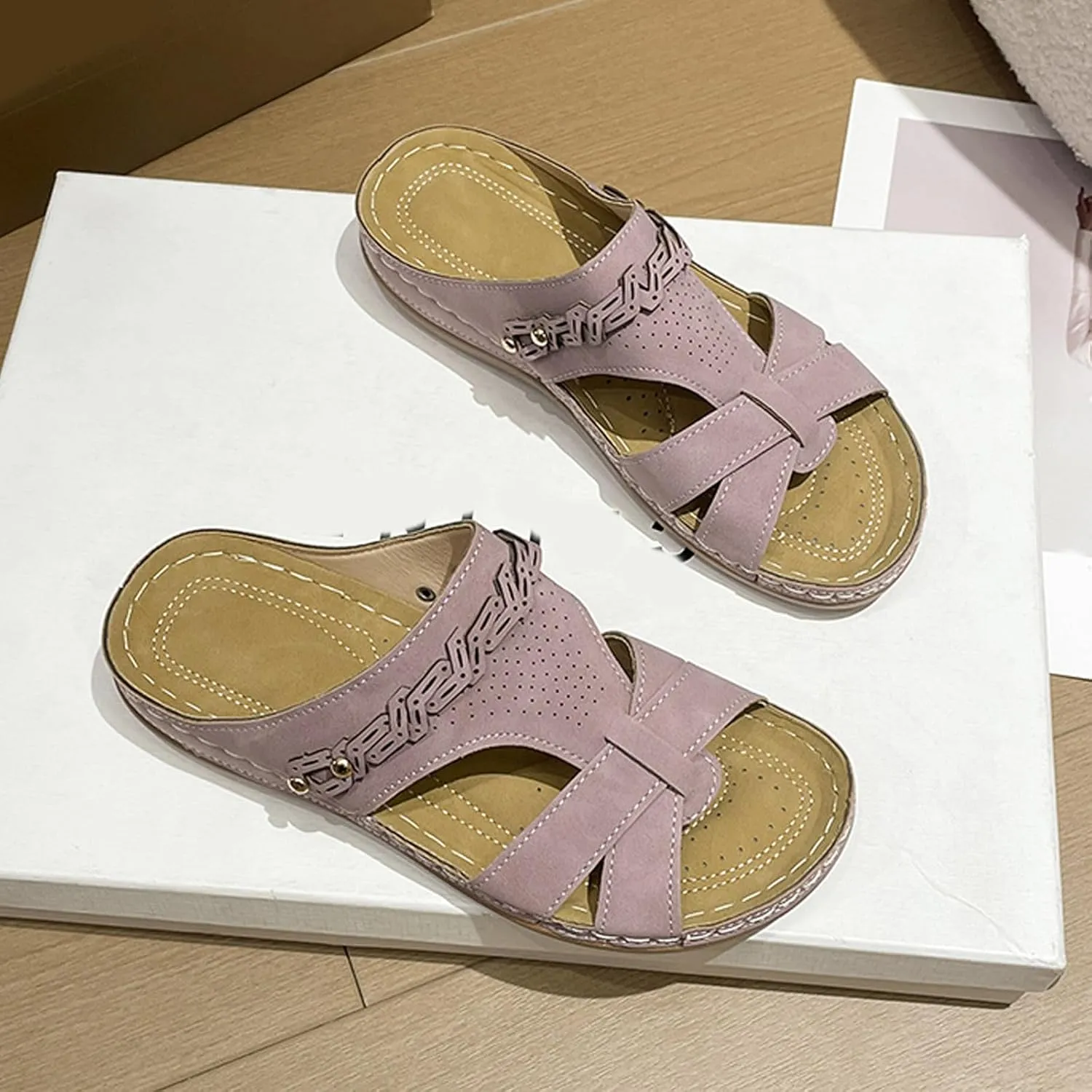 AMDBEL Sandals for Women 2024 Comfortable Summer Beach Slide Sandals Breathable Open Toe Wedge Sandal Outdoor Slip On Slipper