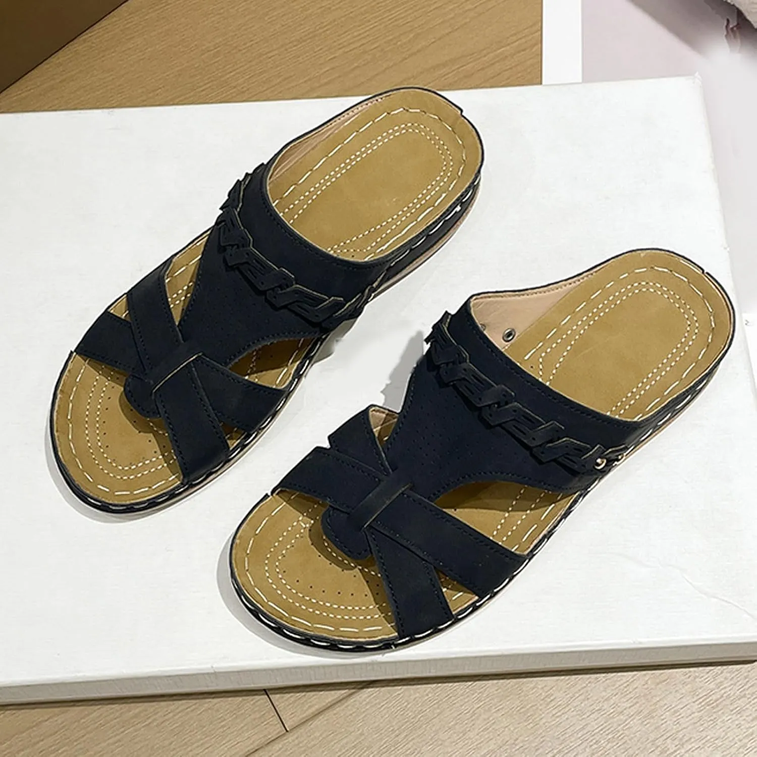 AMDBEL Sandals for Women 2024 Comfortable Summer Beach Slide Sandals Breathable Open Toe Wedge Sandal Outdoor Slip On Slipper