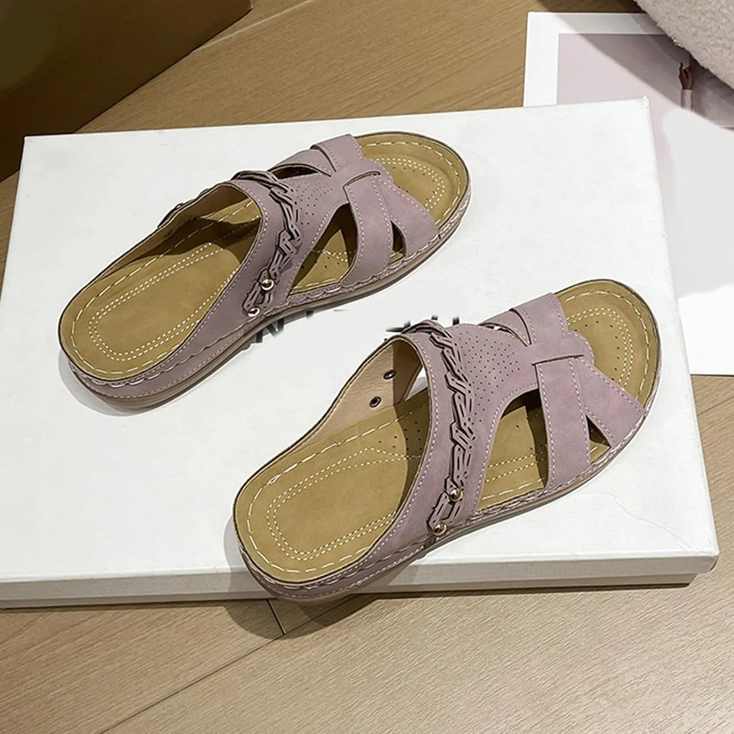 AMDBEL Sandals for Women 2024 Comfortable Summer Beach Slide Sandals Breathable Open Toe Wedge Sandal Outdoor Slip On Slipper