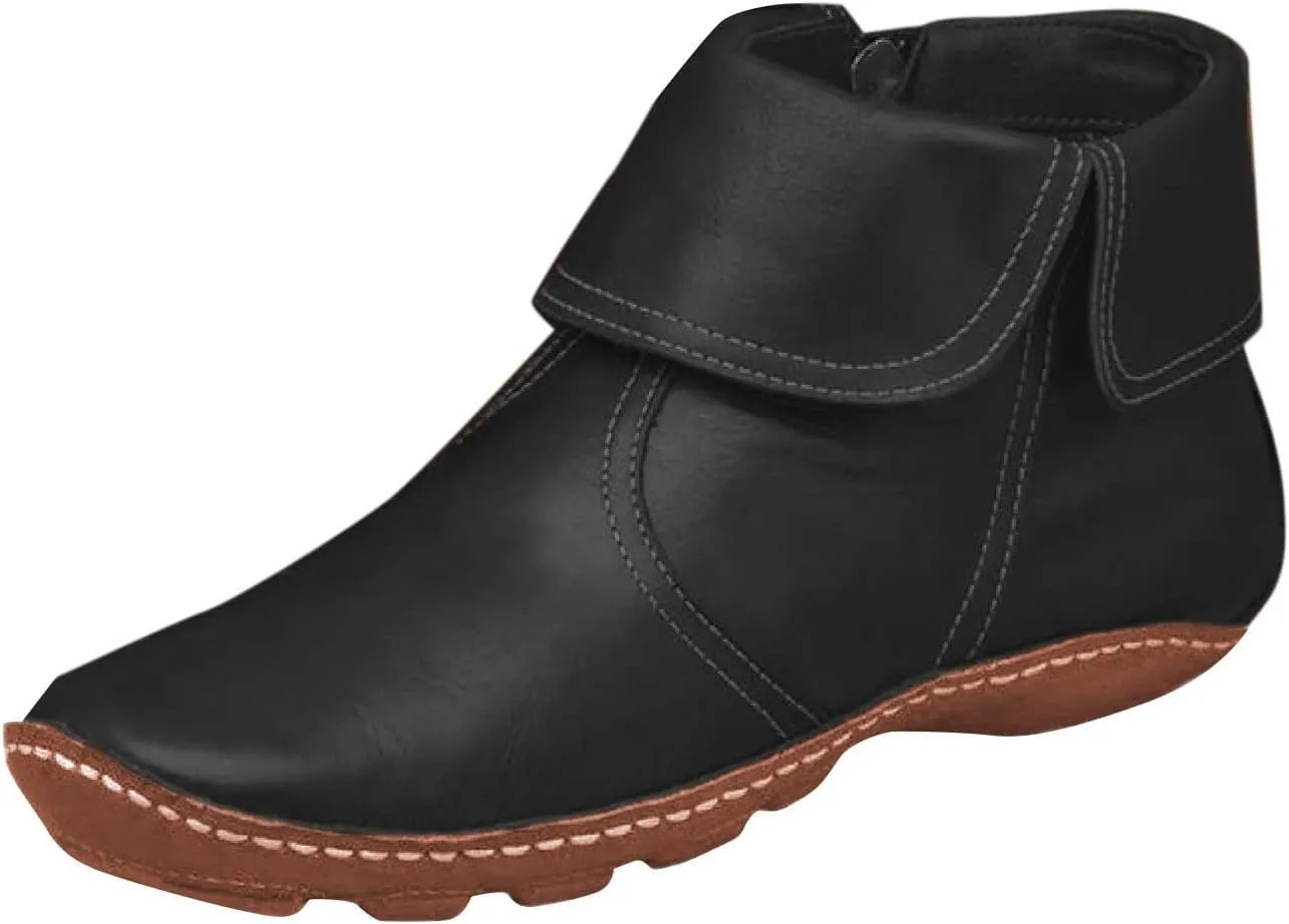 Ankle Booties for Women Flat Heel Round Toe Boots Fashion Side Zip Vintage Booties Low Heel Arch Support Boots