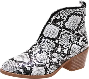 Ankle Boots for Women Fall Boots Casual Women's Boots Slip on V Cutout Pointed Toe Chunky Stacked Mid Heel Booties