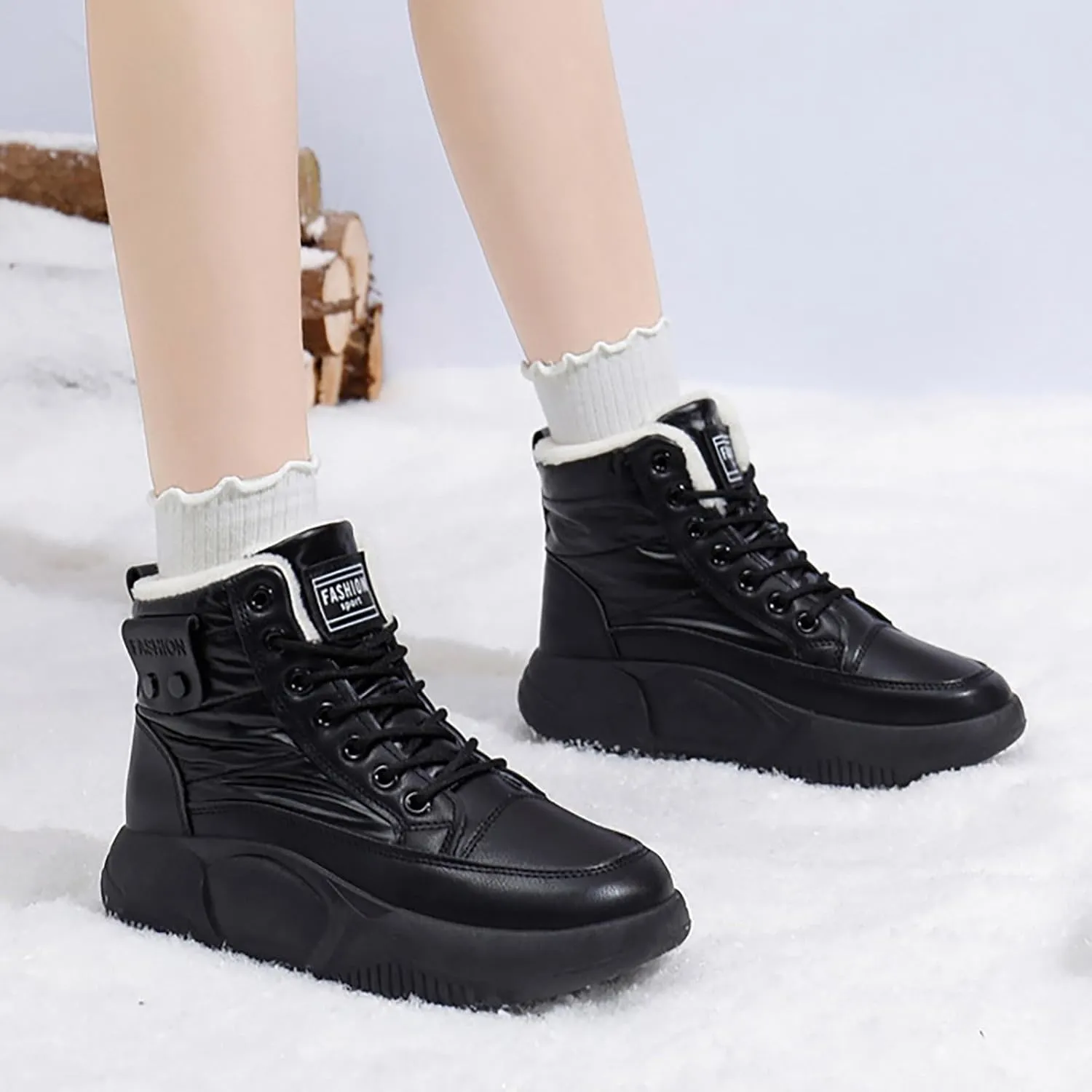 Ankle Boots for Women Low Heel Lace Up Mid Calf Boots for Women Non Slip Platform Walking Shoes Hiking Boots