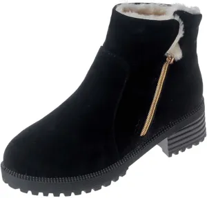 Ankle Boots for Women Low Heel Side Zipper Dress Boots Plush Lined Womens Boots Mid Calf Square Heel Hiking Boots