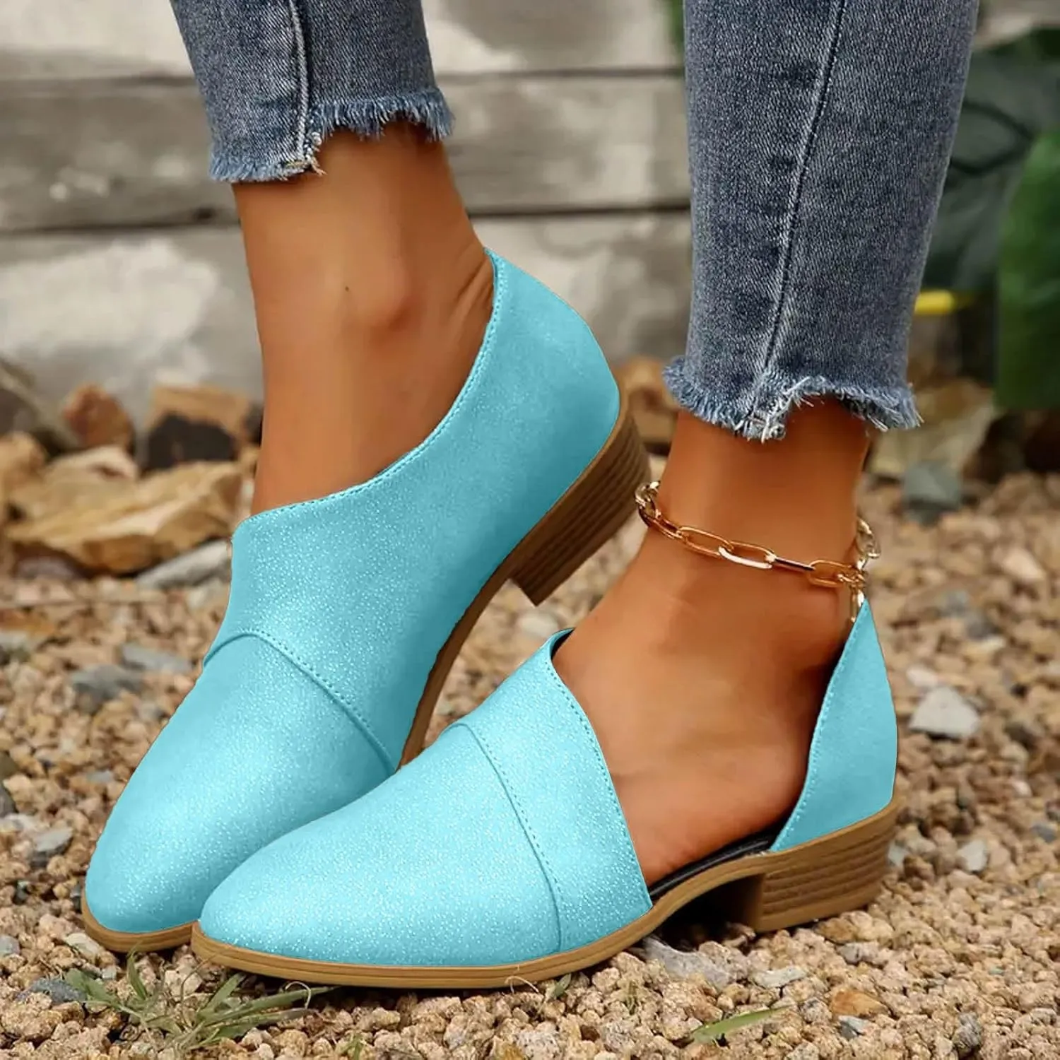 Ankle Boots for Women, No Heel Arch Support Flat Heel Ankle Boots Shoes Side Zipper Vintage Leather Damping Boots