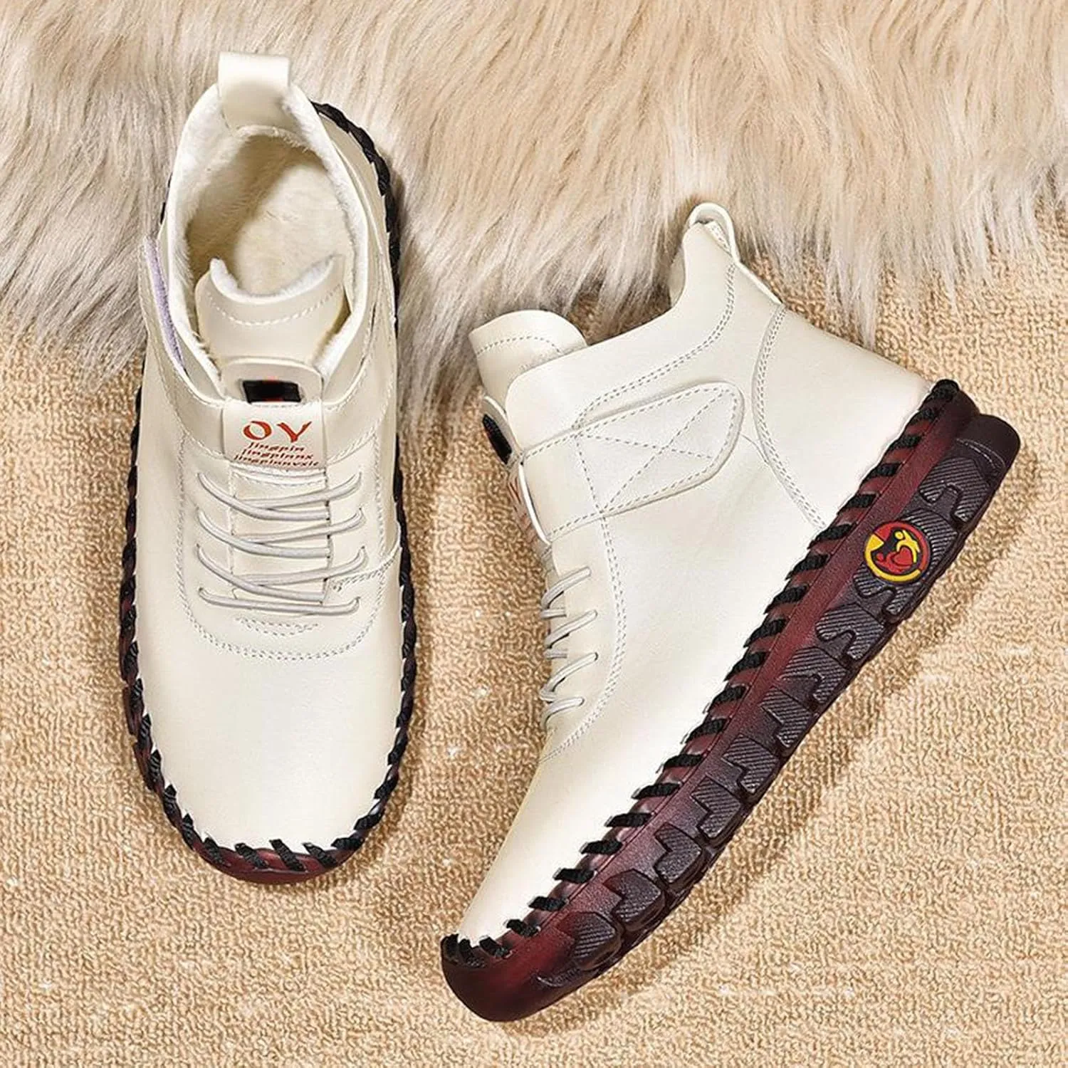 Ankle Boots for Women Platform Boots for Women New Winter Plus Size Women'S Shoes Lace Up Plush Warm Lined Boots