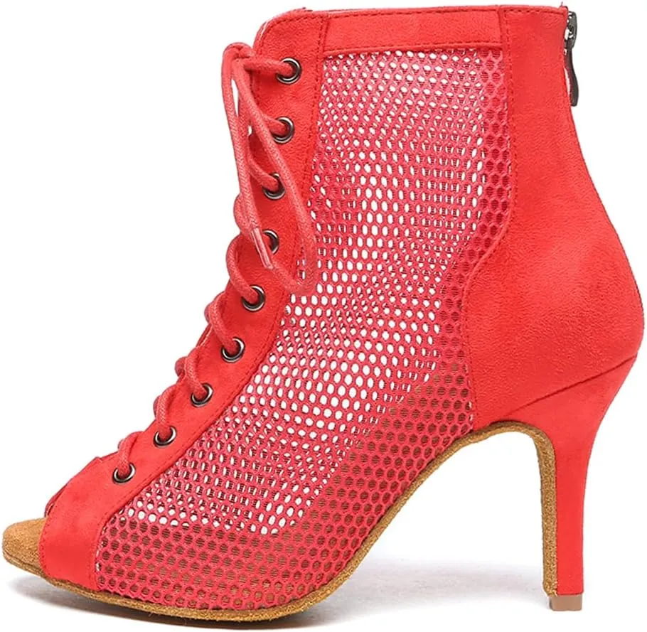 AOQUNFS Women's Peep Toe Latin Dance Boots Salsa Ballroom Lace-up Practice Performance Party Dance Shoes,Model L573