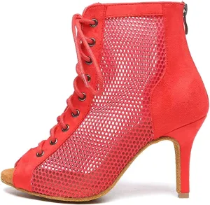 AOQUNFS Women's Peep Toe Latin Dance Boots Salsa Ballroom Lace-up Practice Performance Party Dance Shoes,Model L573