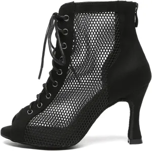 AOQUNFS Women's Peep Toe Latin Dance Boots Salsa Ballroom Lace-up Practice Performance Party Dance Shoes,Model L573