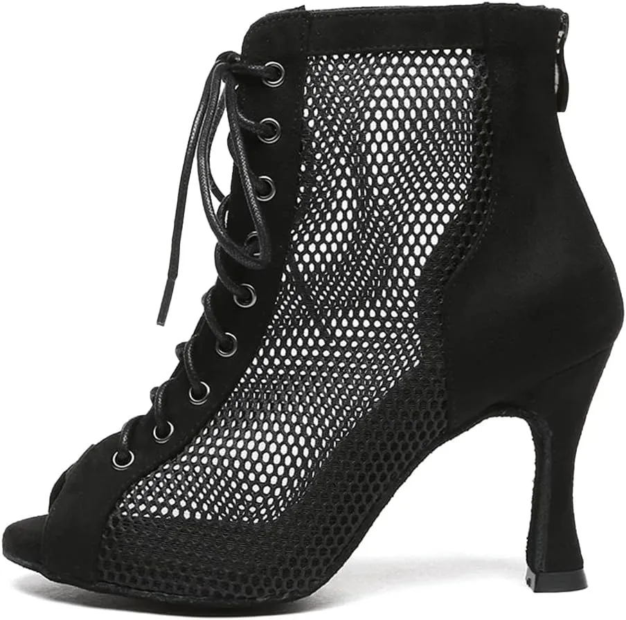 AOQUNFS Women's Peep Toe Latin Dance Boots Salsa Ballroom Lace-up Practice Performance Party Dance Shoes,Model L573