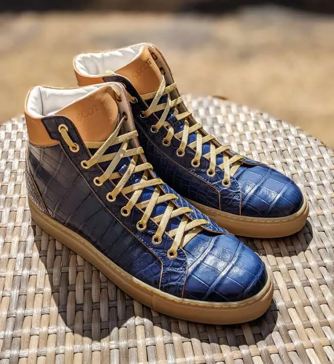 Ascot High Boot Sneakers - Blue Crocodile