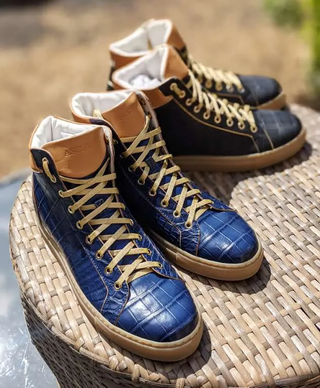 Ascot High Boot Sneakers - Blue Crocodile