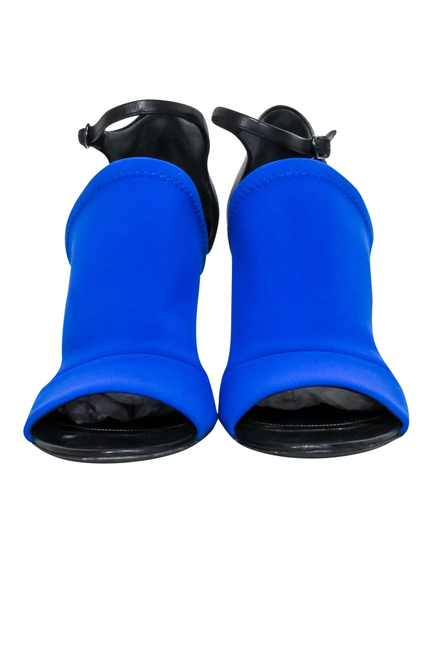 Balenciaga - Blue Scuba Knit Upper Open Toe Pumps Sz 8