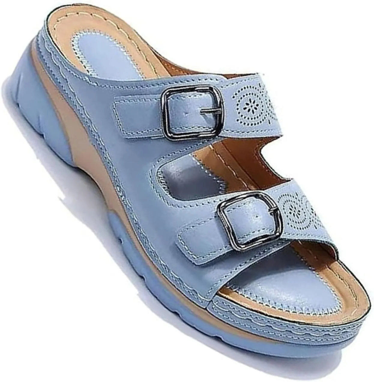 BBPM Sandals for Women Casual Summer Wedge Leather Sandals with Arch Support Summer Breathable Adjustable Orthopedic Wedge Slip On Sandals