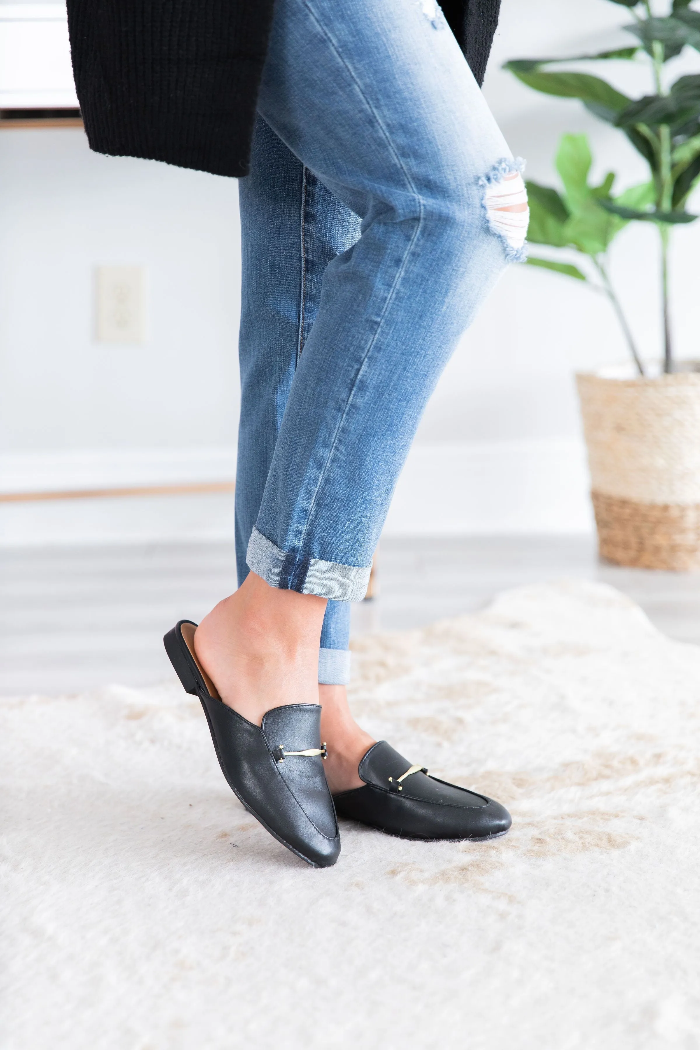 Be Your Own Boss Black Flat Mules
