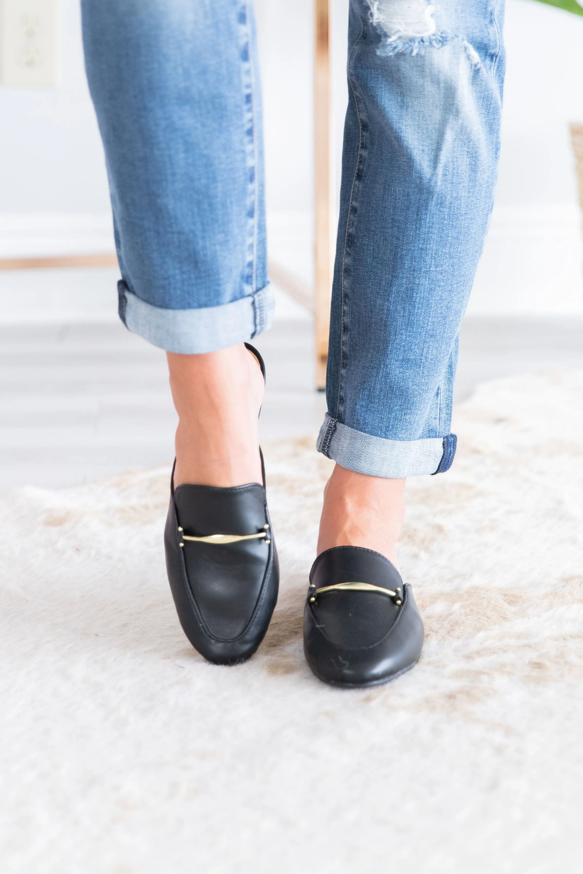 Be Your Own Boss Black Flat Mules