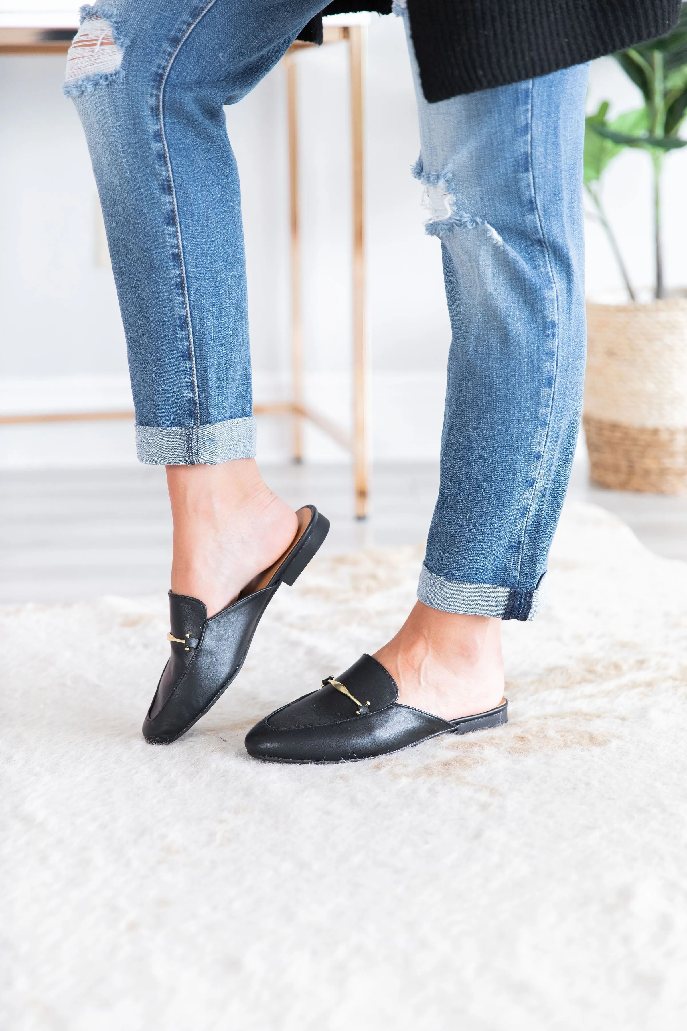 Be Your Own Boss Black Flat Mules
