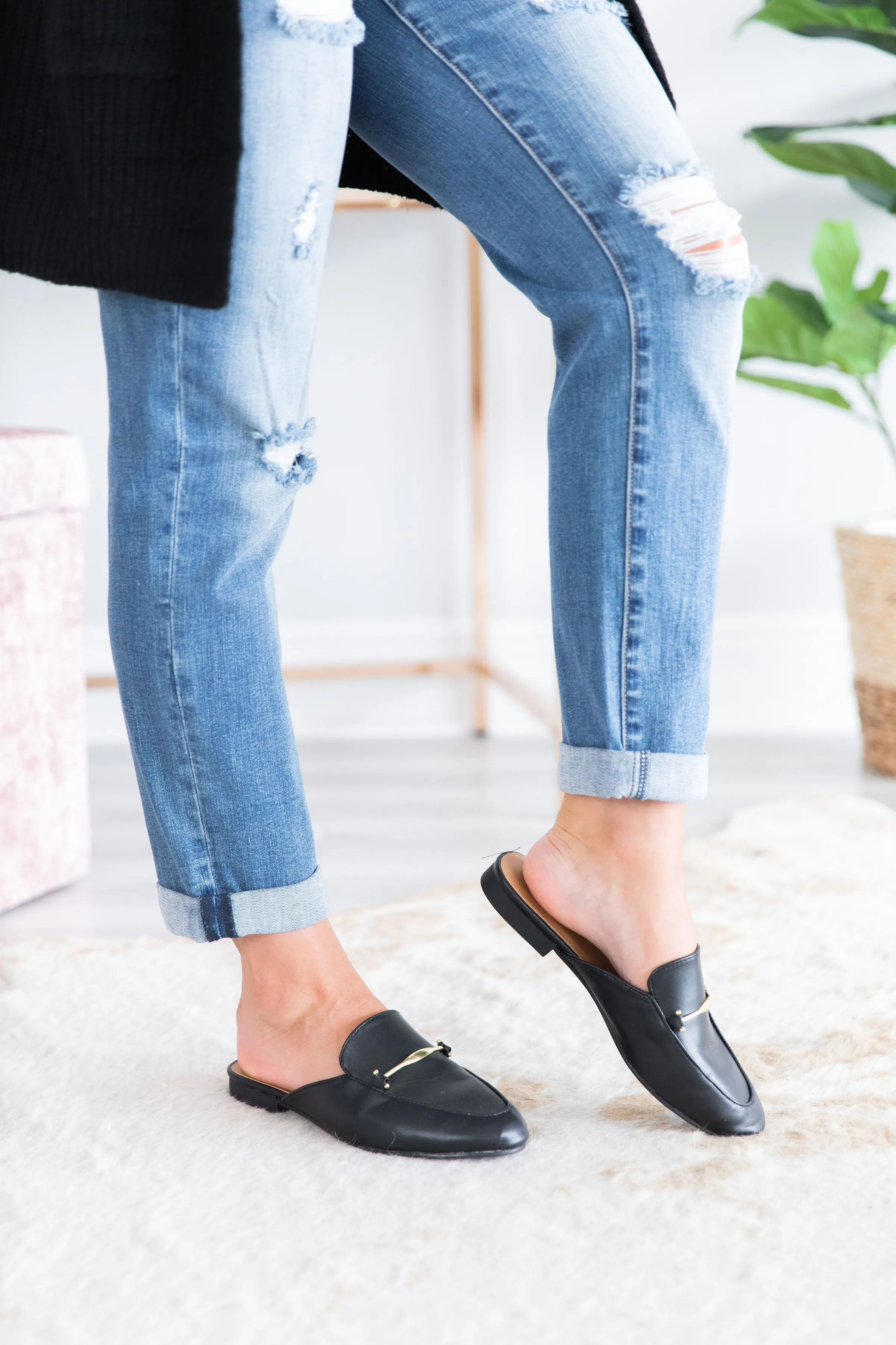 Be Your Own Boss Black Flat Mules