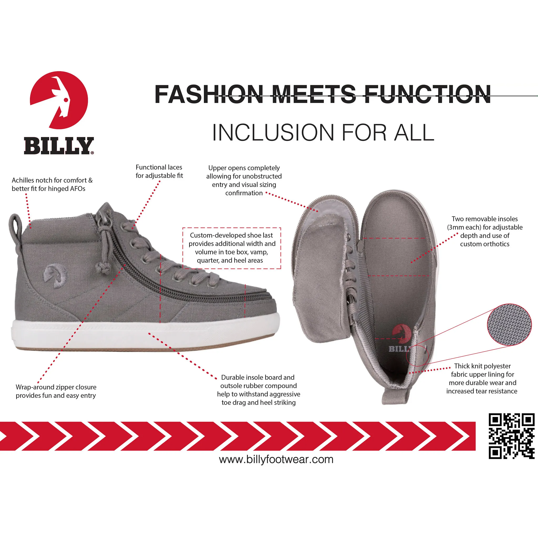 Billy Footwear (Kids) DR II Fit - High Top DR II RED Canvas Shoes