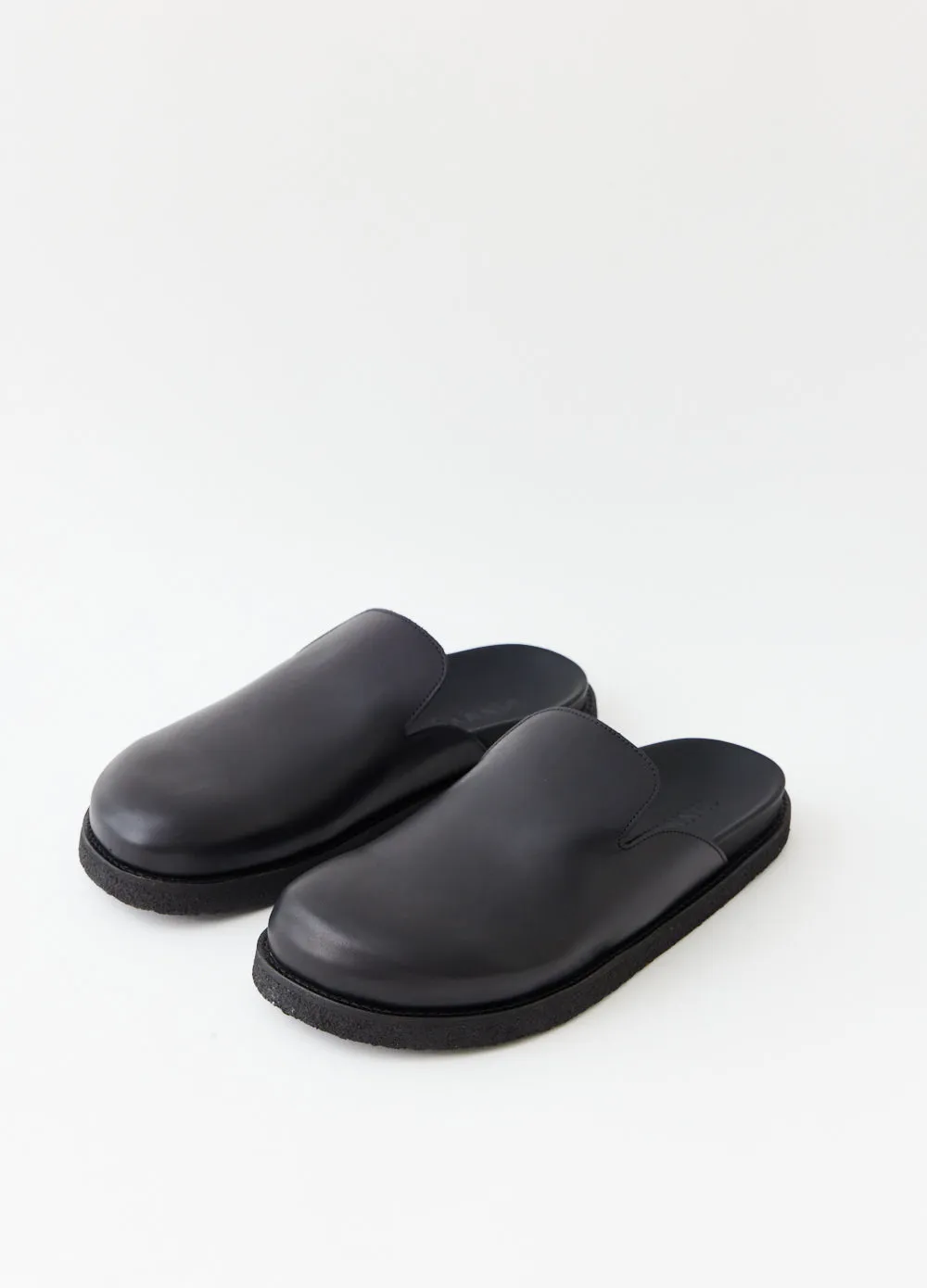 Black Crust Leather Mules
