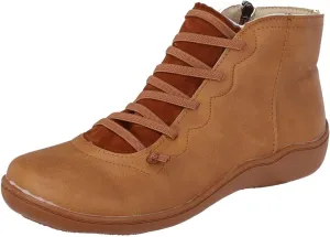 Booties for Women Arch Support Low Heel Booties Fashion Lace Up Zipper Boots Vintage Leather Short Booties