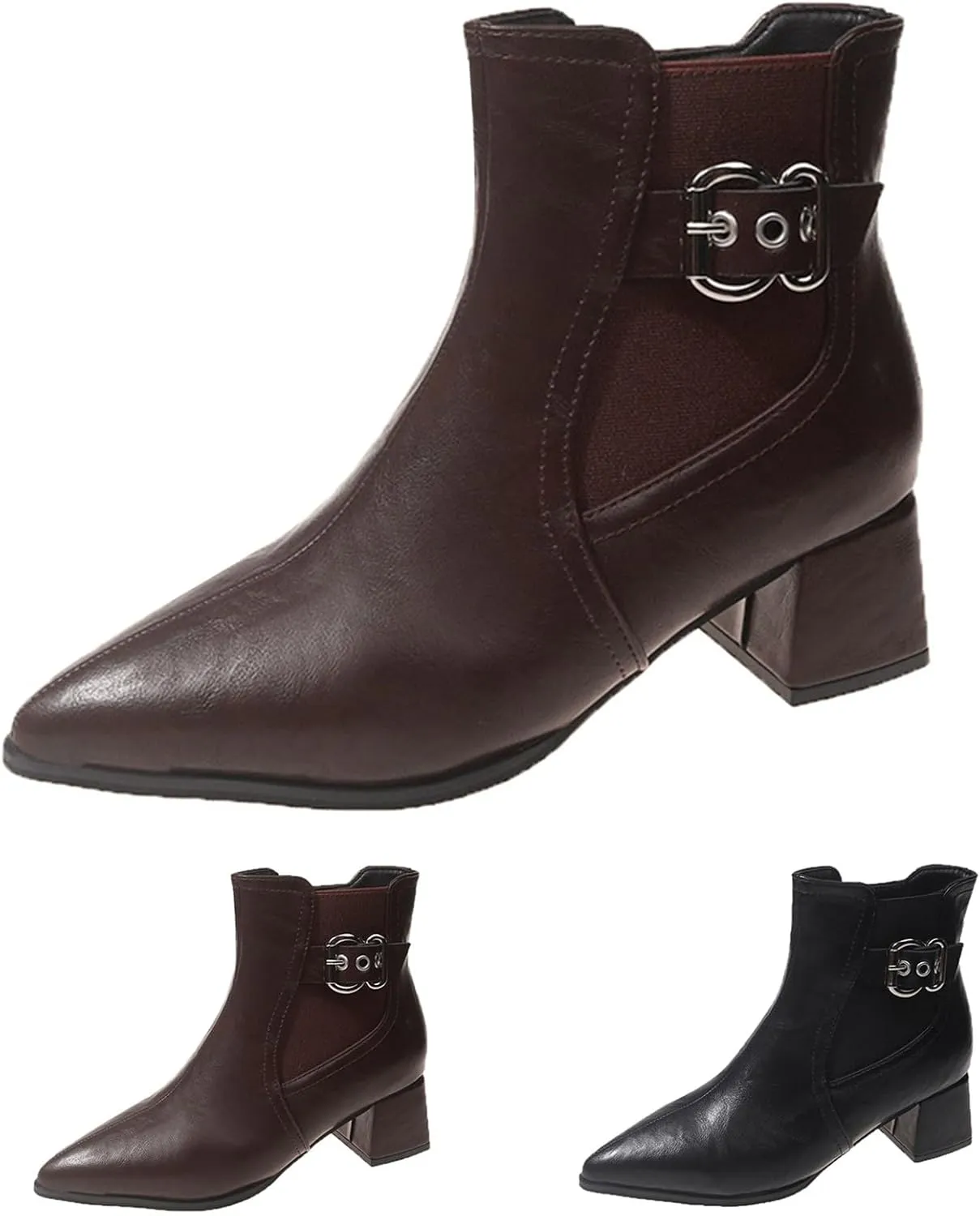 Boots for Women Ankle Booties Pointed Toe Square Heel Boots with Heels for Women Non Slip Side Zipper Casual Boots