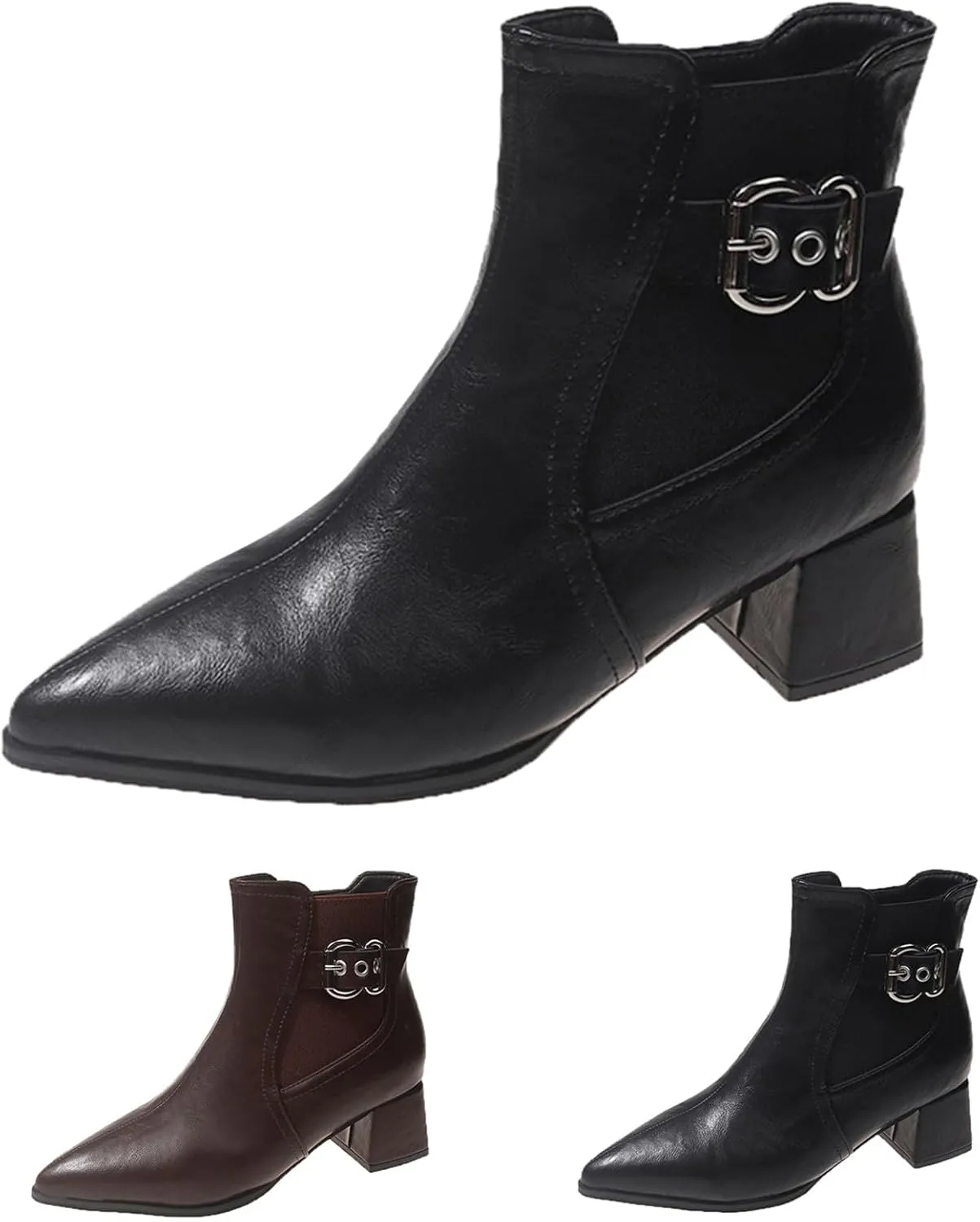 Boots for Women Ankle Booties Pointed Toe Square Heel Boots with Heels for Women Non Slip Side Zipper Casual Boots