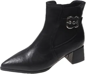 Boots for Women Ankle Booties Pointed Toe Square Heel Boots with Heels for Women Non Slip Side Zipper Casual Boots