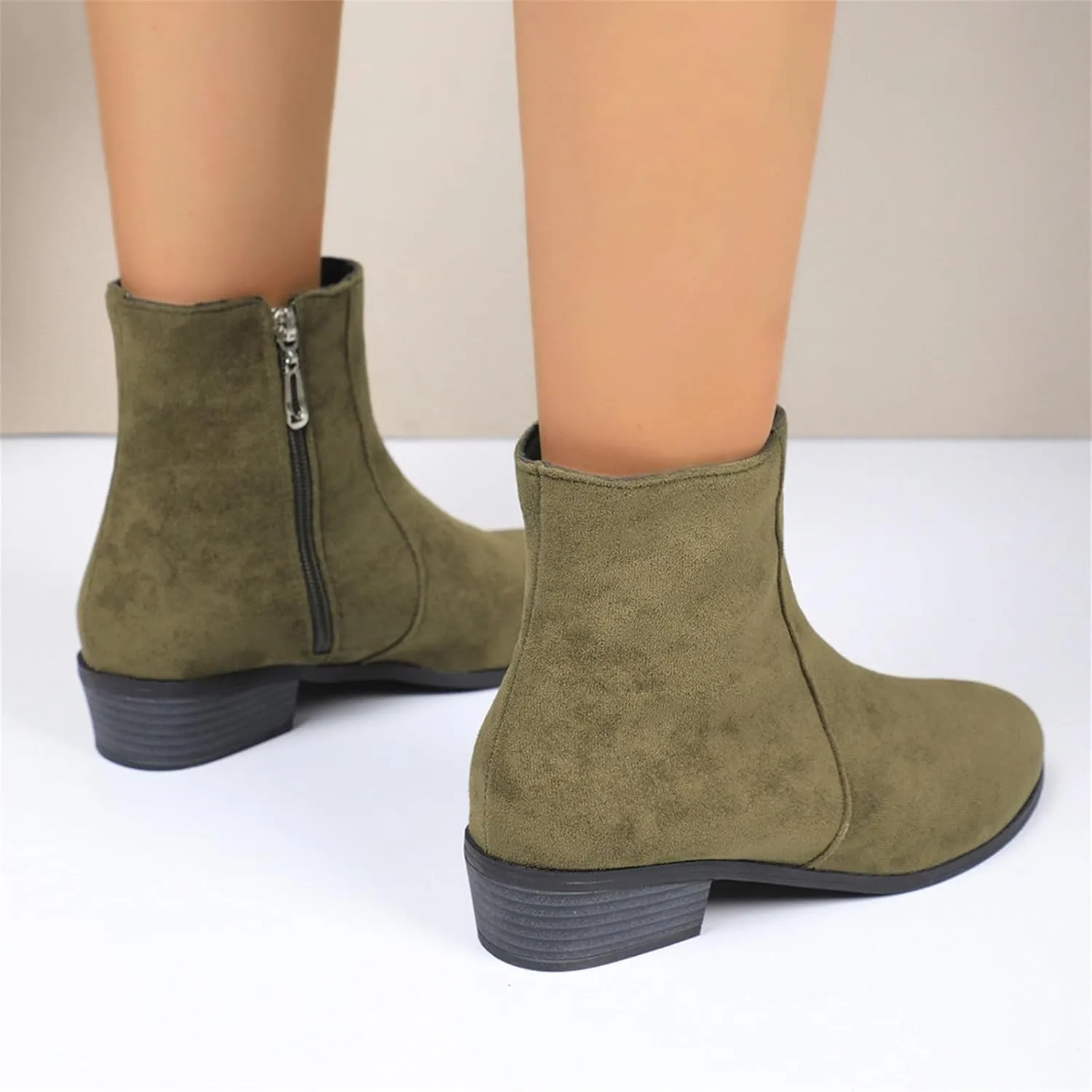Boots for Women Ankle Booties Slip On Dress Boots Round Toe Square Heel Snow Boots Side Zipper Womens Hiking Boots