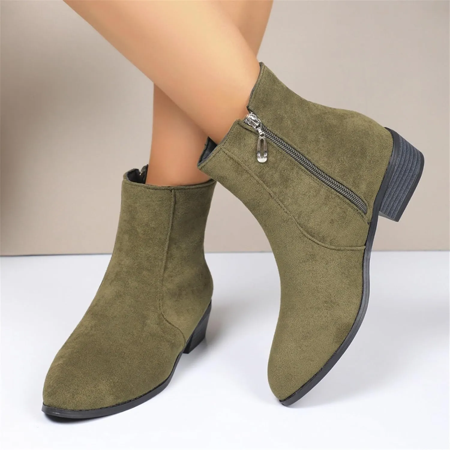 Boots for Women Ankle Booties Slip On Dress Boots Round Toe Square Heel Snow Boots Side Zipper Womens Hiking Boots