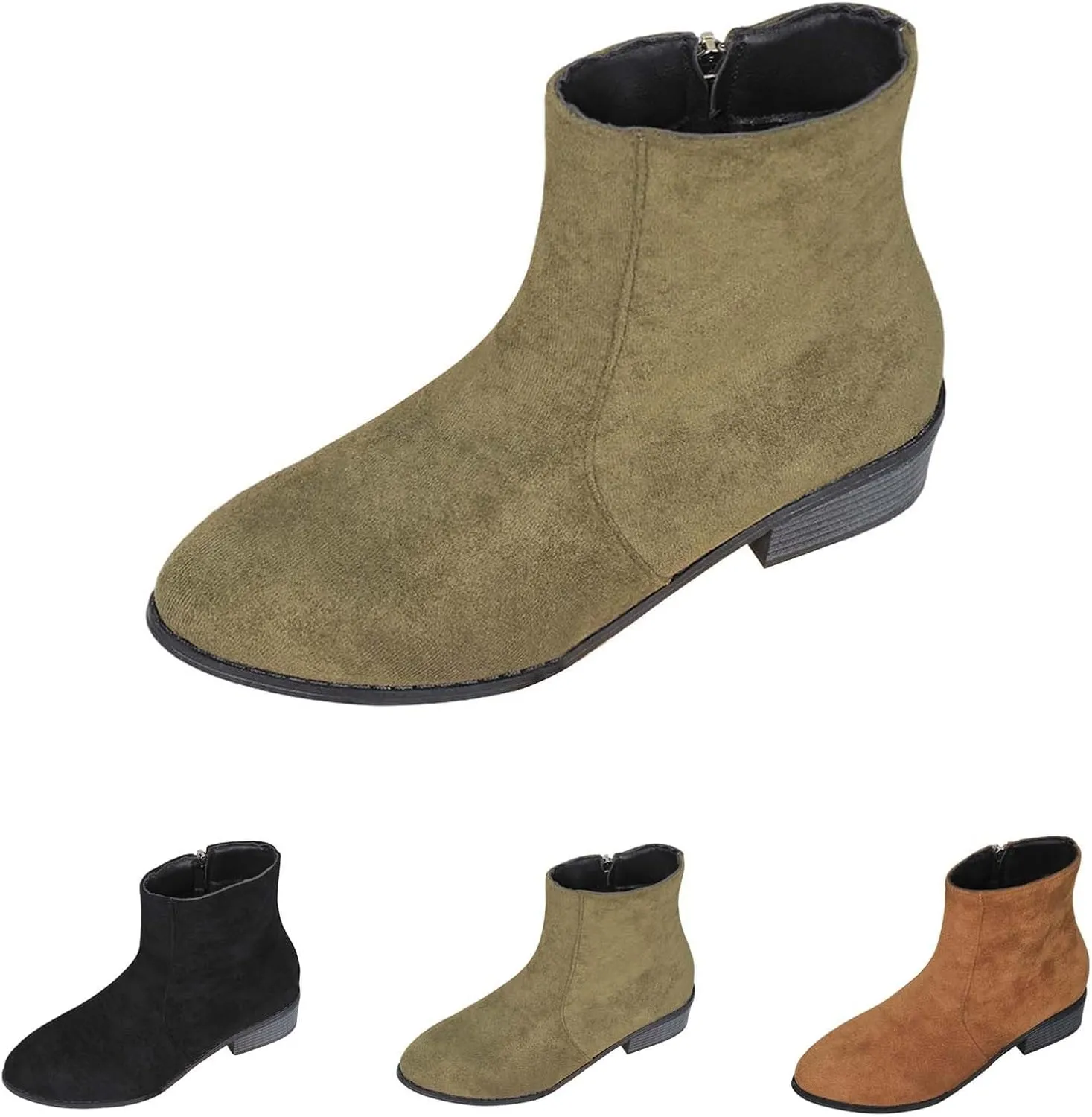 Boots for Women Ankle Booties Slip On Dress Boots Round Toe Square Heel Snow Boots Side Zipper Womens Hiking Boots