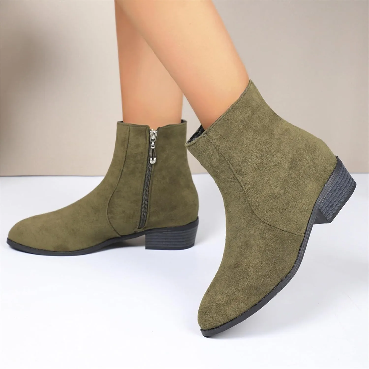Boots for Women Ankle Booties Slip On Dress Boots Round Toe Square Heel Snow Boots Side Zipper Womens Hiking Boots