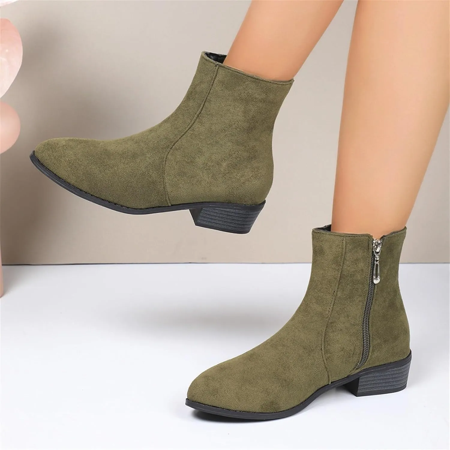 Boots for Women Ankle Booties Slip On Dress Boots Round Toe Square Heel Snow Boots Side Zipper Womens Hiking Boots