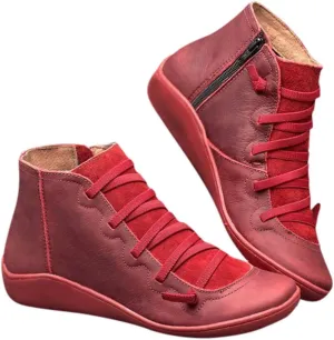 Boots for Women Ankle Boots for Women Round Toe Flat No Heel Comfortable Lace up Rubber Sole Side Zipper Women Boots