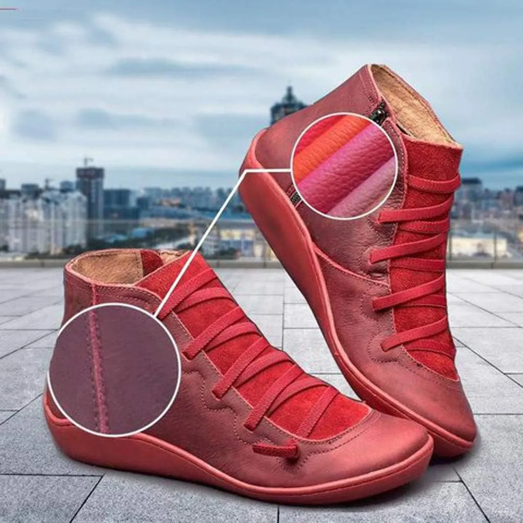 Boots for Women Ankle Boots for Women Round Toe Flat No Heel Comfortable Lace up Rubber Sole Side Zipper Women Boots