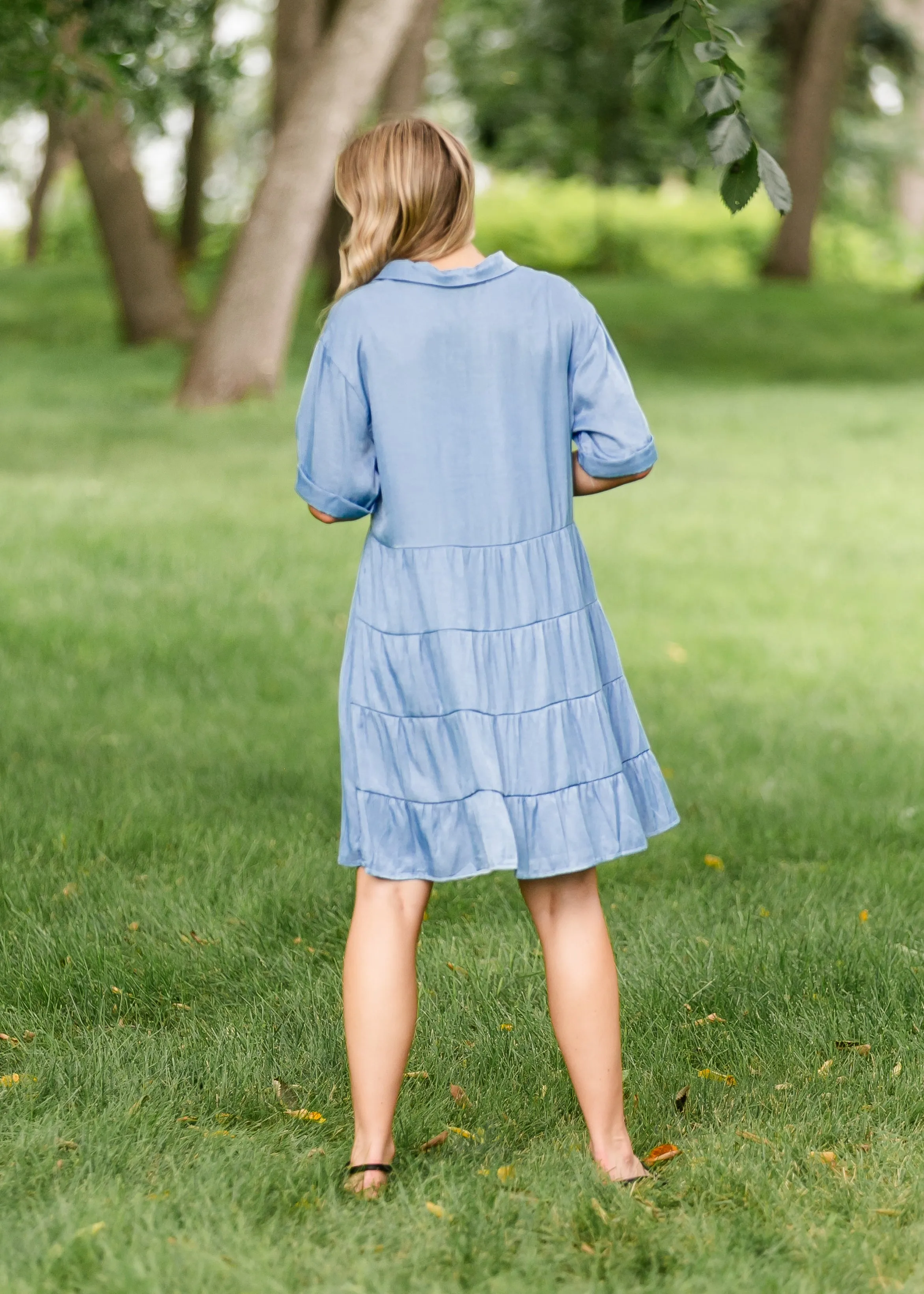 Brenna Chambray Tiered Shirt Midi Dress - FINAL SALE